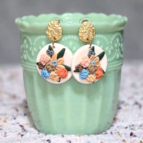 Handmade Polymer Clay Floral Post Earrings - Picture 5 of 7